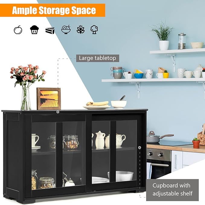 Costzon Sideboard Buffet Cabinet, Wooden Kitchen Storage Cabinet with Adjusta...