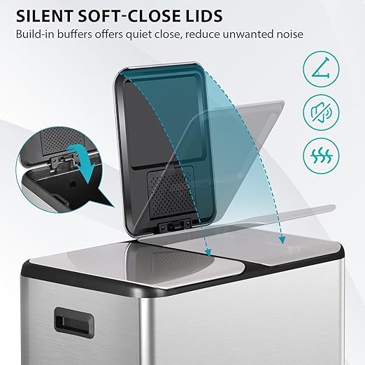 SUPER DEAL Kitchen Trash Can 16 Gallon 60L Dual Stainless Steel Garbage and - Image 9