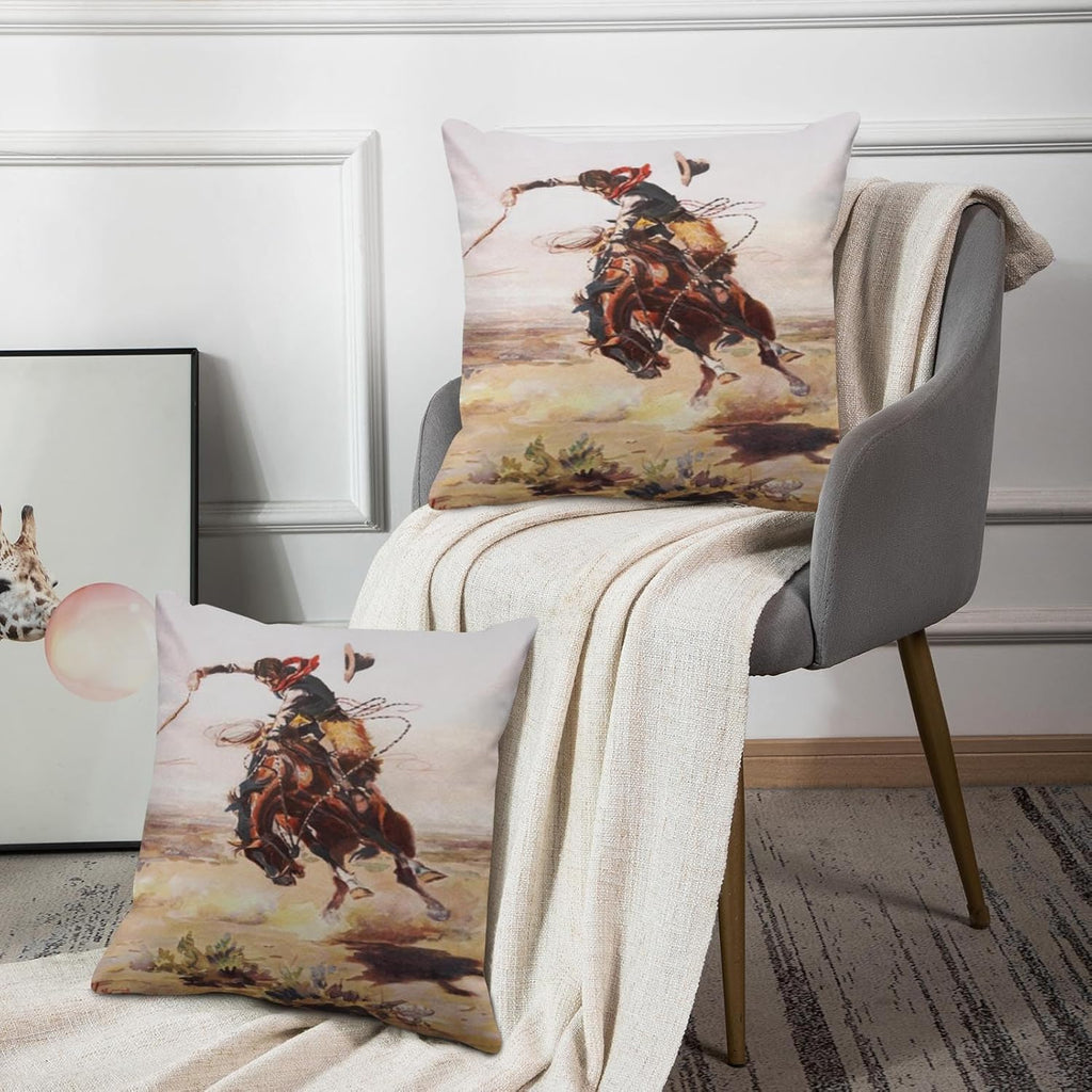 Emvency Throw Pillow Covers Set of 2, 18 x 18 Inch, Western Cowboy Vintage | Wild Horse Outdoor Decorative Square Pillow Cases Couch Cushion Case for Couch Bed Sofa Living Room Home Decor