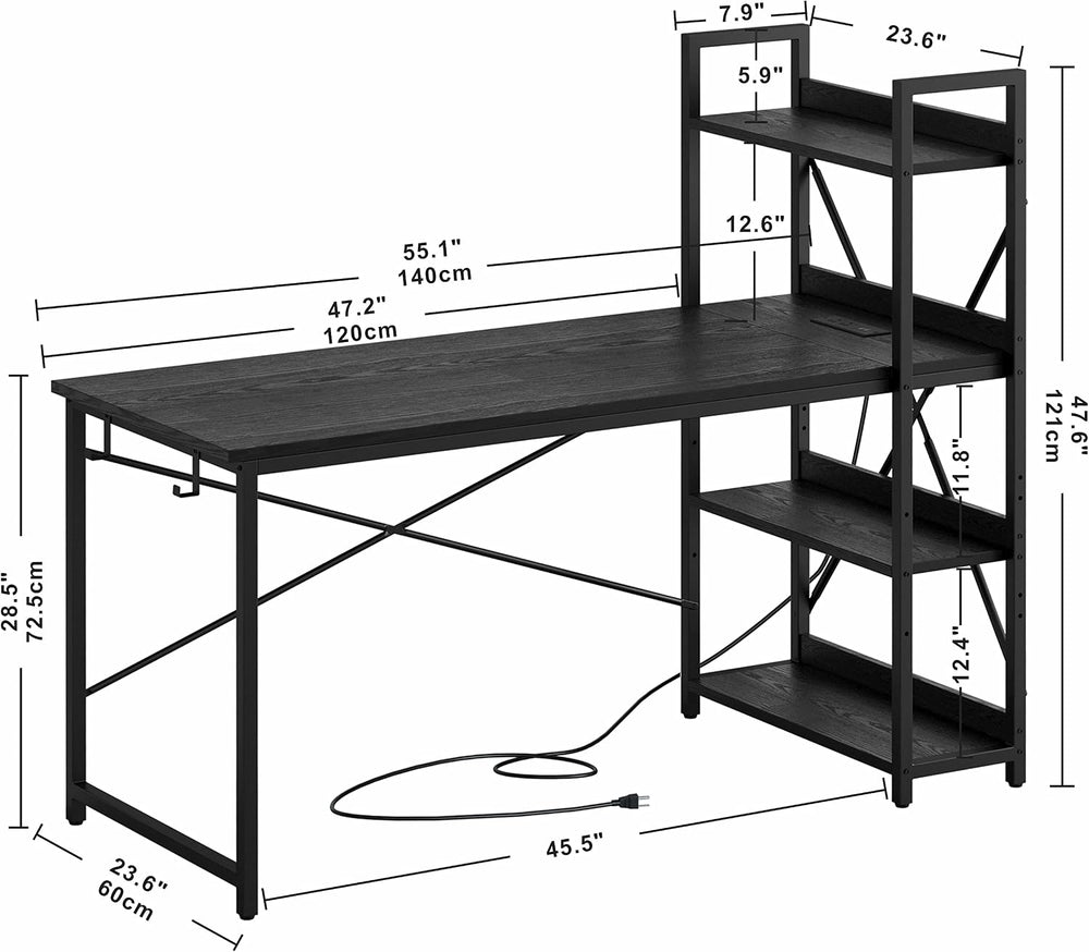 IRONCK Computer Desk 55" with Power Outlet and Storage Shelves, Study Wr...