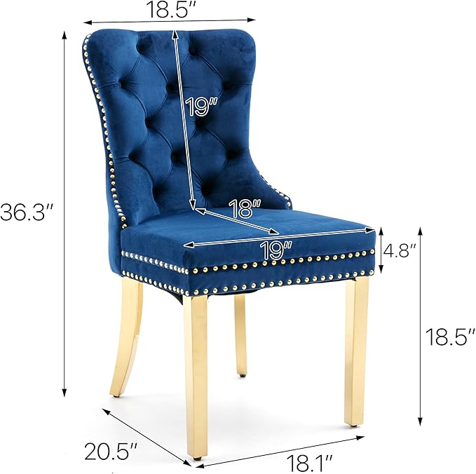 KCC Velvet Dining Chairs Set of 4, Upholstered High-end Tufted Dining Chair w...