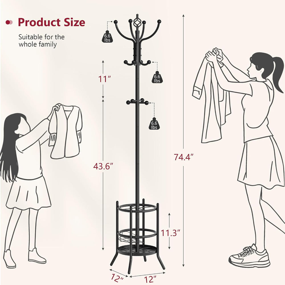 Tajsoon Coat Rack Stand with Umbrella Holder, Coat Tree Freestanding with 16 ...