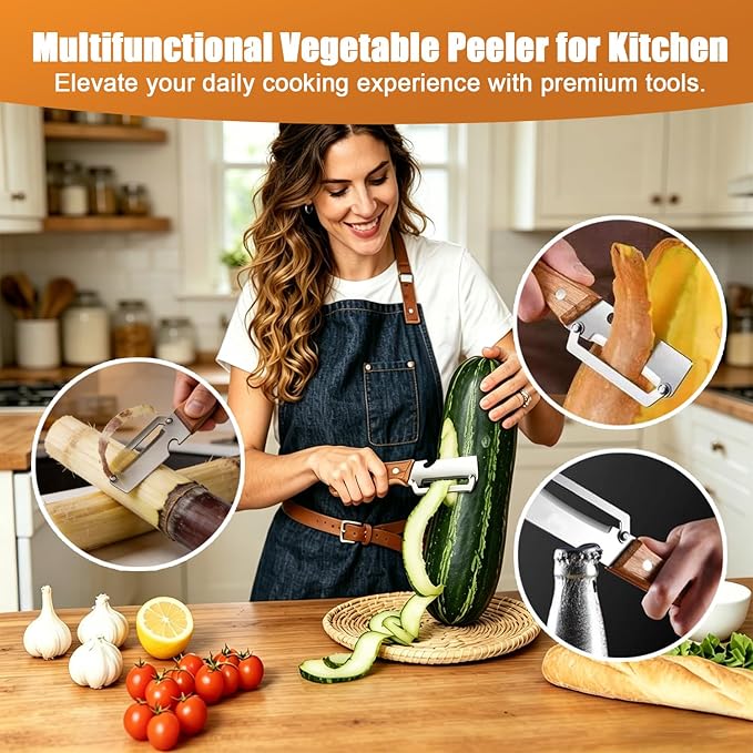 Premium Vegetable Peeler with Wooden Handle and Bottle Opener, 2-in-1 - Image 7
