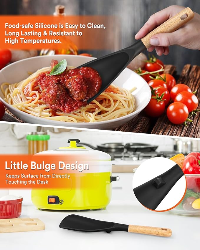 Cooking Spoon and Rice Scooper for Nonstick Cookwares, Wood Handle Spoon for - Image 4