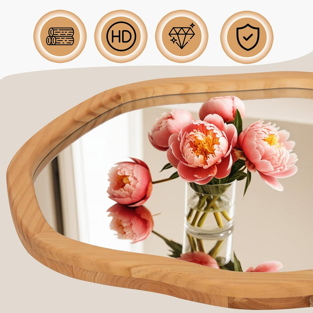 ULIKE Irregular Round Wood Mirror 30 Inch, Natural Wall Mirror