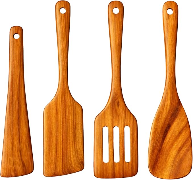 Wooden Kitchen Utensil Set, 4-Piece Teak Wood Cooking Utensils by Unknown