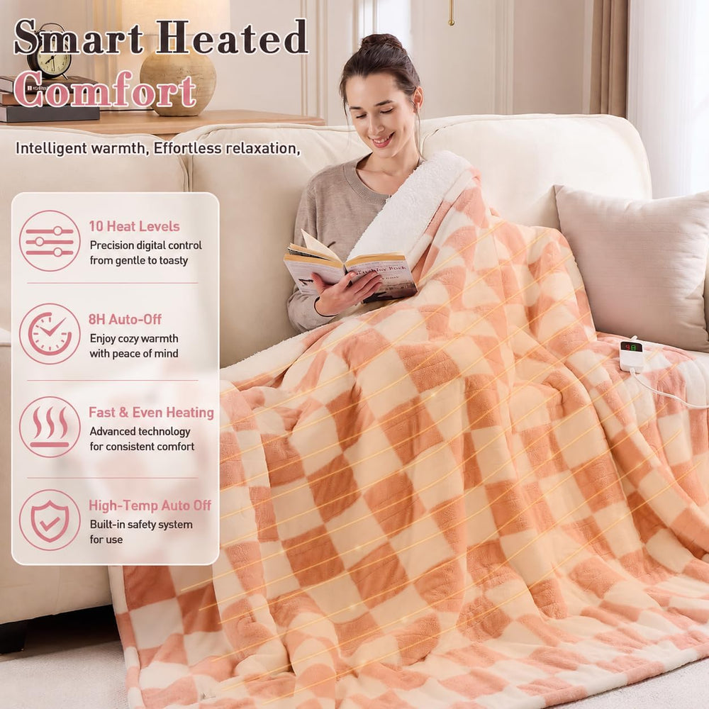 Pink Heated Blanket Electric Throw 50"X60", Heating Blanket Throw