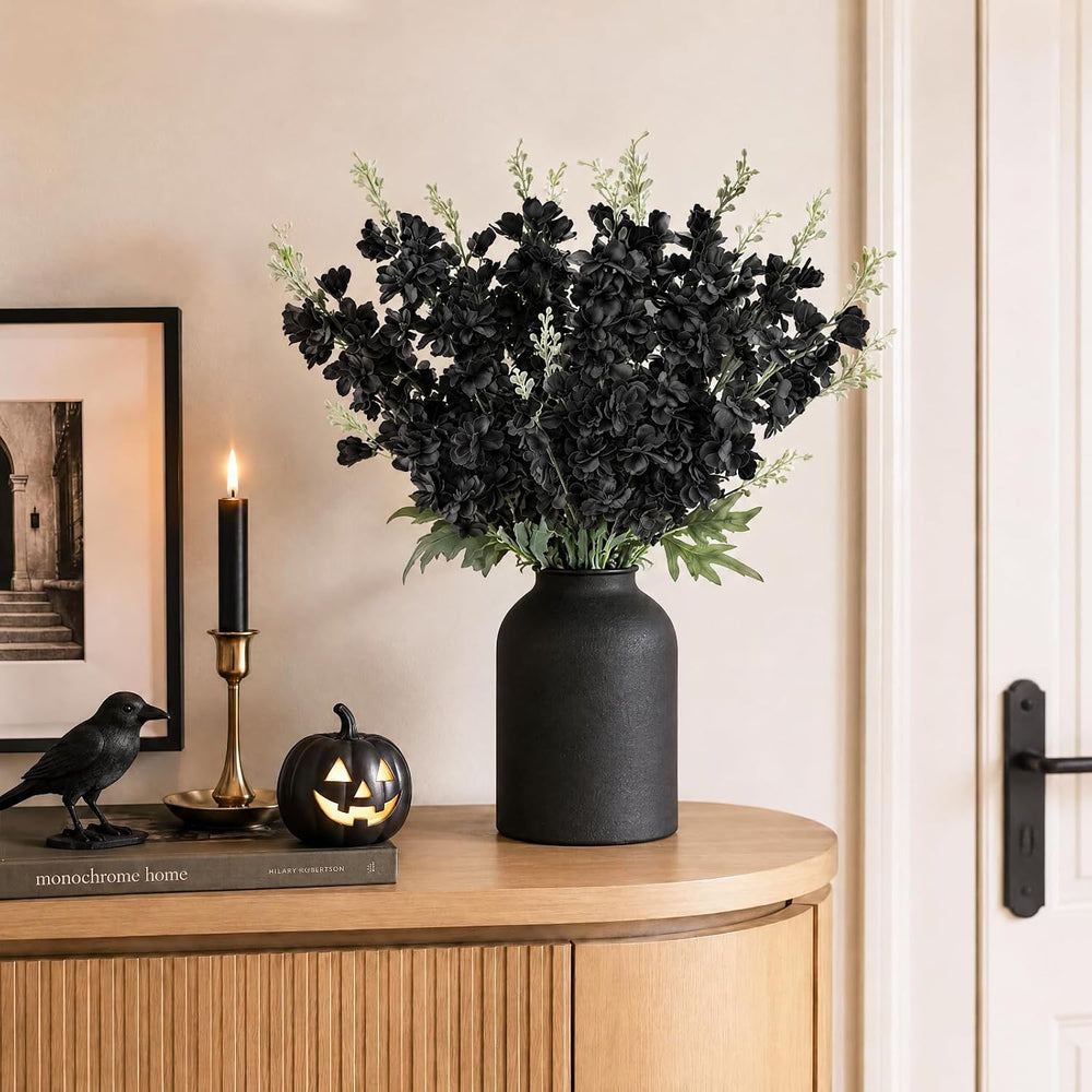 Thiccywoov 24 Pcs Halloween Black Delphinium Artificial Flower Bulk, 34.25"