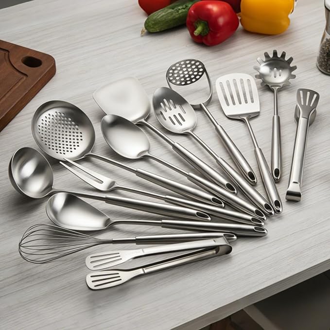304 Stainless Steel Cooking Utensils Set, Mirror Polished Kitchen Gadget