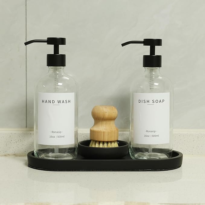 Ronasip Set of 5 Kitchen Soap Dispenser Set 16 Oz Glass Hand Dish Soap Dispenser - Image 9