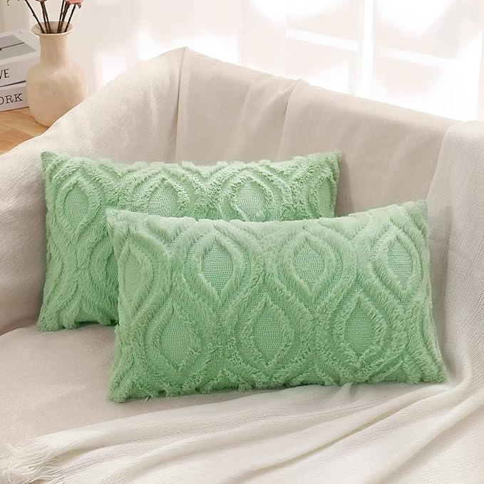 decorUhome Summer Throw Pillow Covers 12x20 Inch Set of 2, Soft Plush Faux Wool by decorUhome