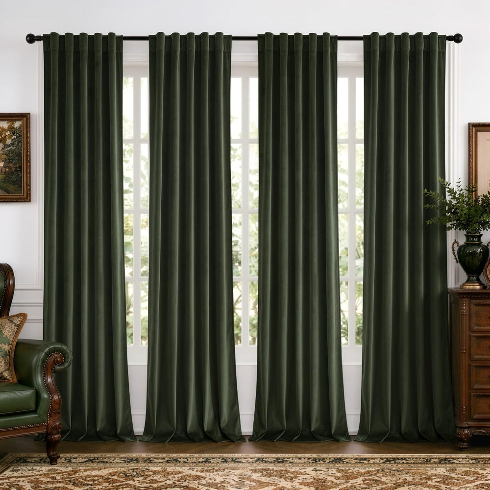 MIULEE Olive Green Velvet Curtains 4 Panels Set Back Tab 40x96 Inch Long