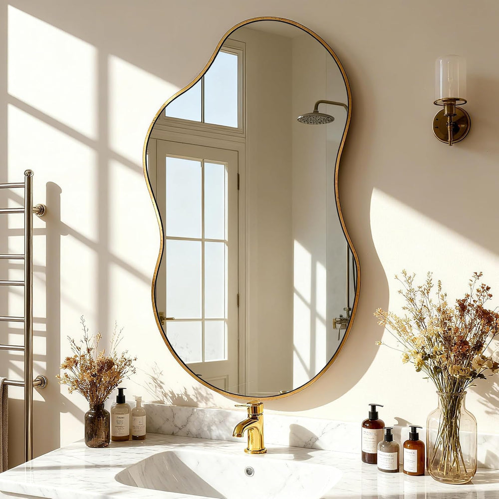 SHYFOY Irregular Wall Mirror Decorative,20"x36" Antique-Gold Mirror