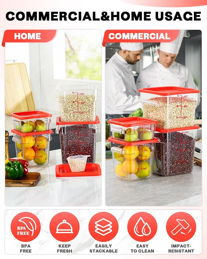 8QT NSF Food Storage Containers: 8 PCS Commercial Clear Square Food Storage - Image 5