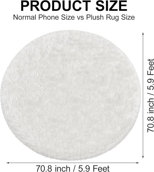 6x6 ft Tie Dye White Round Rug for Bedroom Room Fluffy Circle Rug Furry Carpet - Image 2