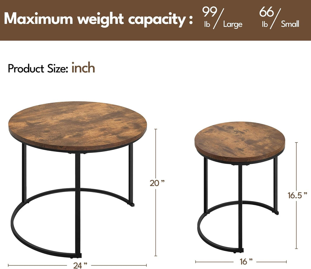 Yaheetech Small Round Nesting Coffee & Side Table Set of 2, Rustic Brown ...