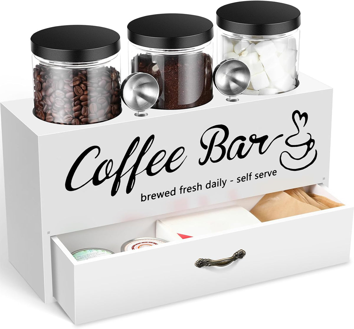 3 Pcs Coffee Canister Set with Shelf and Spoon Plastic Coffee Bean Storage