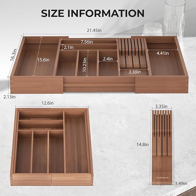 TIOPGHAD Bamboo-Silverware-Drawer-Organizer-Kitchen, Expandable Utensil Holder