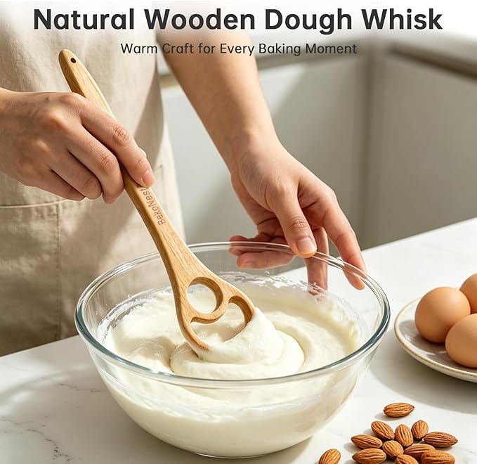 Danish Dough Whisk, 2 Pack Wooden Sourdough Bread Whisk, Seamless One-Piece - Image 3