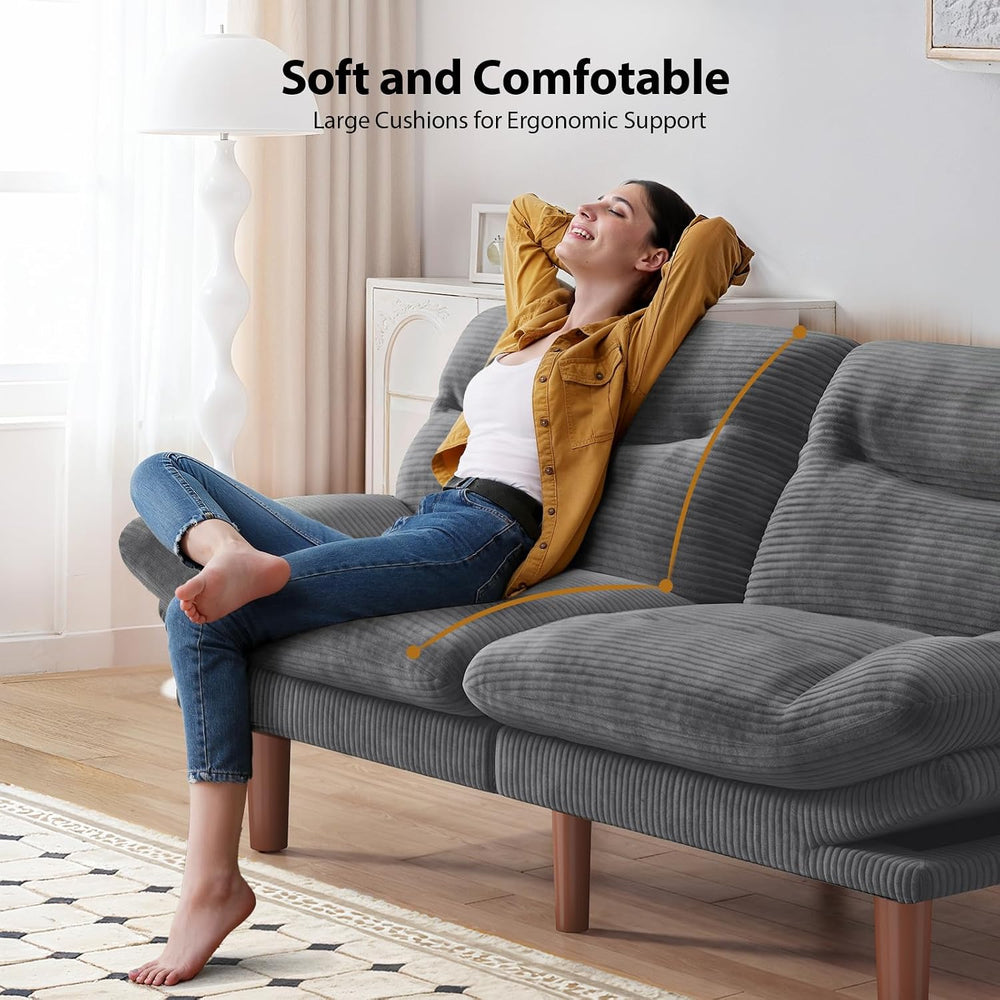 Pipishell Convertible Futon Sofa Bed, Corduroy, 75 inch, Charcoal Gray