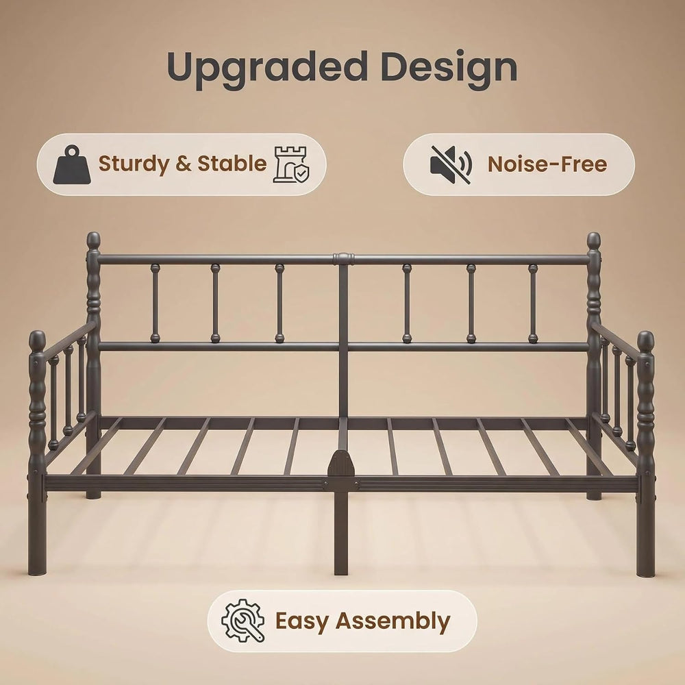 12 Inch Twin Metal Daybed Frame with Vintage Headboard