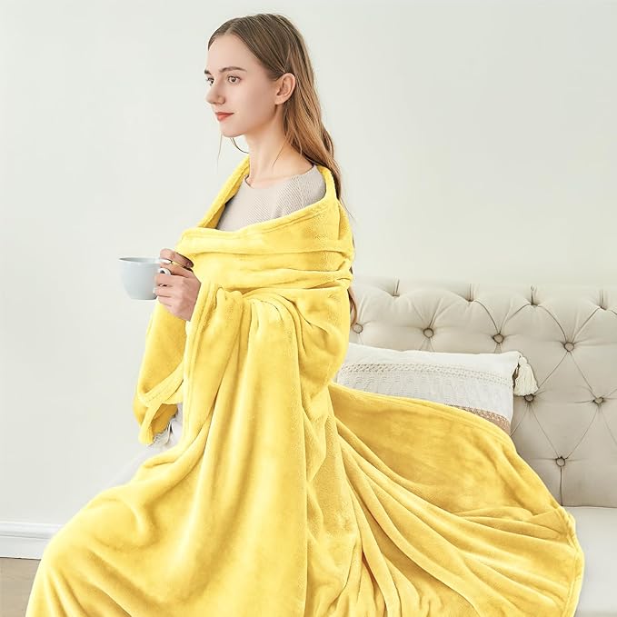 BEDELITE Fleece Blanket Light Yellow Throw Blankets - Image 4