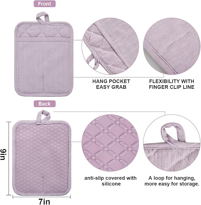 Pot Holders Yarn-Dyed Set of 3 Non Slip Silicone Kitchen Lines Heat Resistant - Image 2