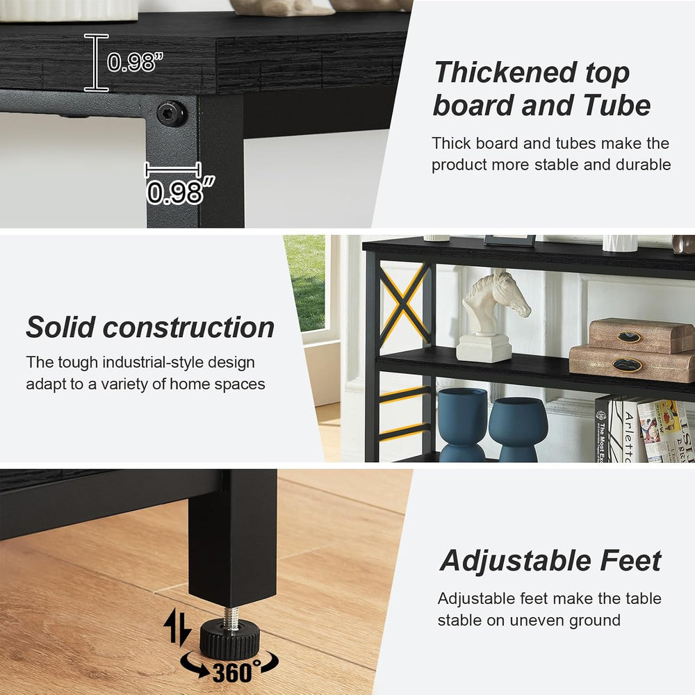 Hombazzar 3-Tier Sofa Table,Consoles Table for Entryway,Black 47"