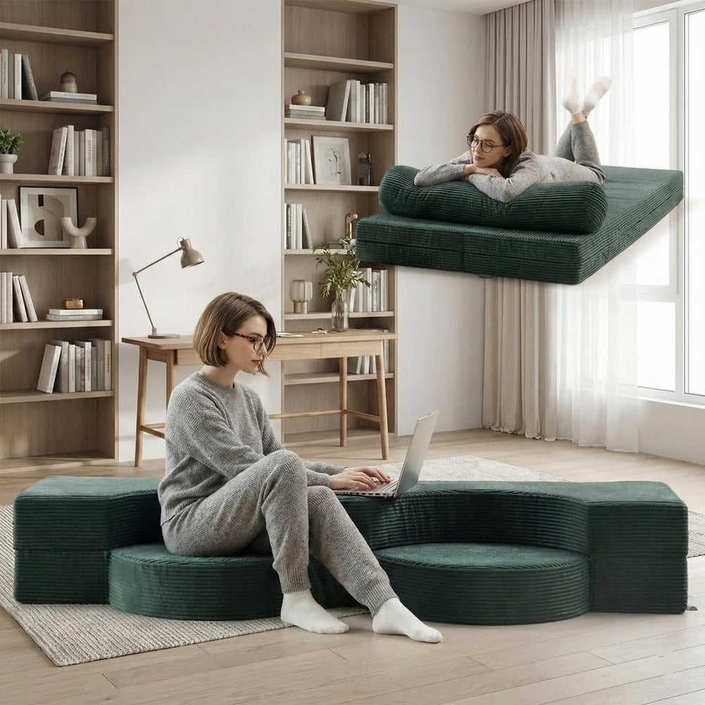 75" Folding Sofa Bed Convertible Futon, Twin Size Sleeper Couch, Washabl...