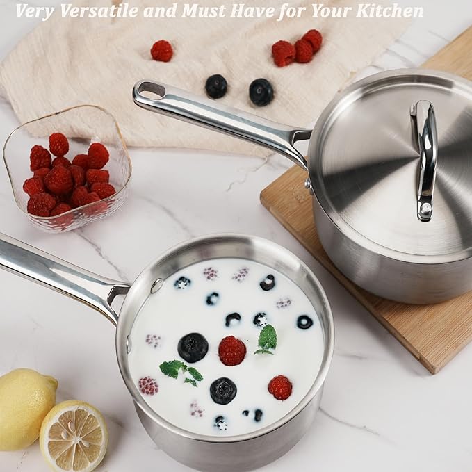 Saucepan Set with Lids, 3-Ply Stainless Steel 1.5QT and 3QT Cooking Pot - Image 2