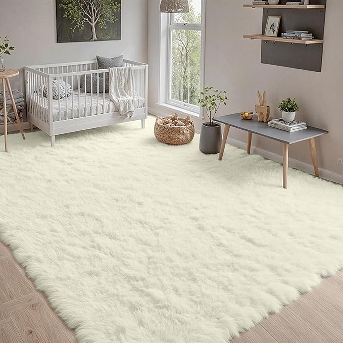 4x6 Area Rugs for Living Room Rug: Soft Fluffy Shag Cream White Rugs for Bedroom - Image 9