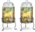2 PACK 1.5 Gallon Drink dispenser, Classic Hammered Glass Beverage Dispenser by MosJos