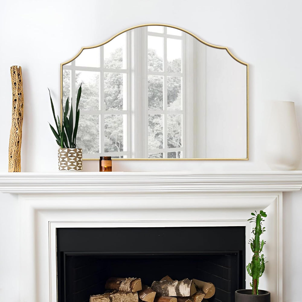 Besdomus Gold Scalloped Dresser Mirror: 35"x26" Wooden Bathroom Mirror