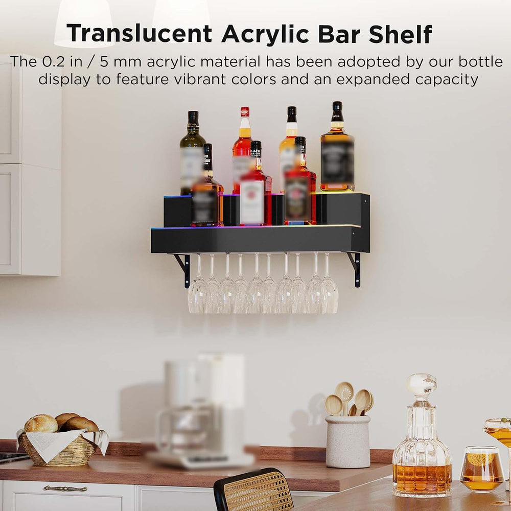 Dethan 2 Tier 24 Inch LED Lighted Liquor Bottle Display Shelf - Wall-Mounted ...