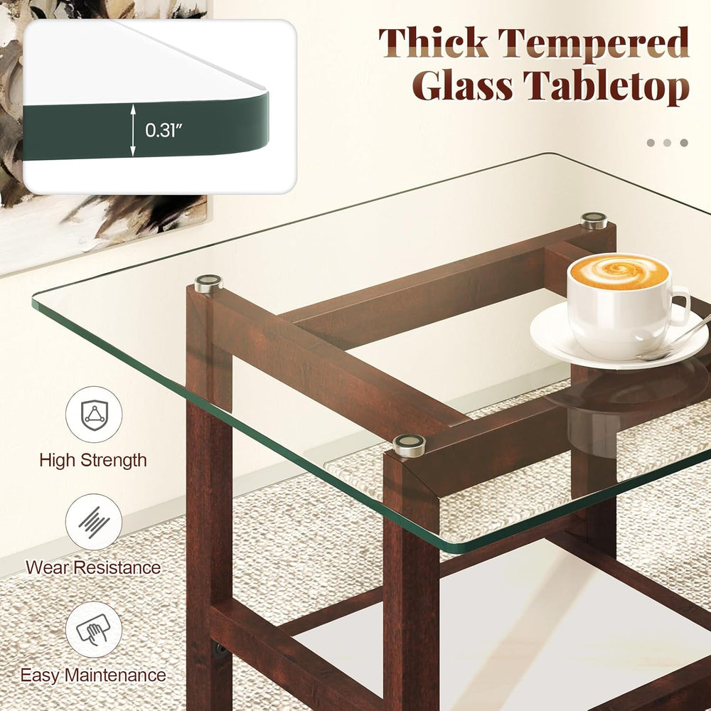 Tangkula 24" Square Glass Side Table, 2-Tier End Table with Storage Shel...