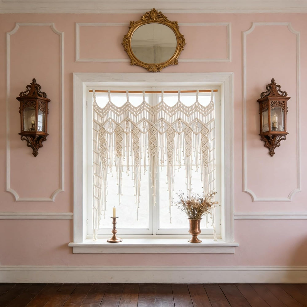 Macrame Valance Curtain for Kichen Windows 41.33 * 53.15Inch Farmhouse Boho C...
