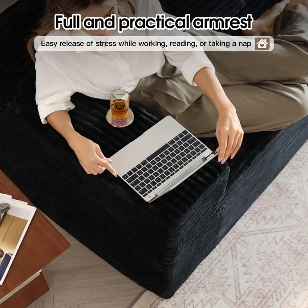 107.5" Comfy U-Shaped Sectional Modern Boneless Corduroy Couch with Chai...