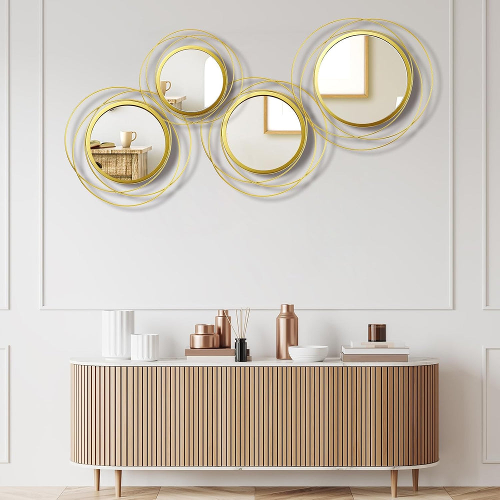 Hicarer 4 Pcs Decorative Wall Mirror Round Modern Circle Mounted Mirror Metal...