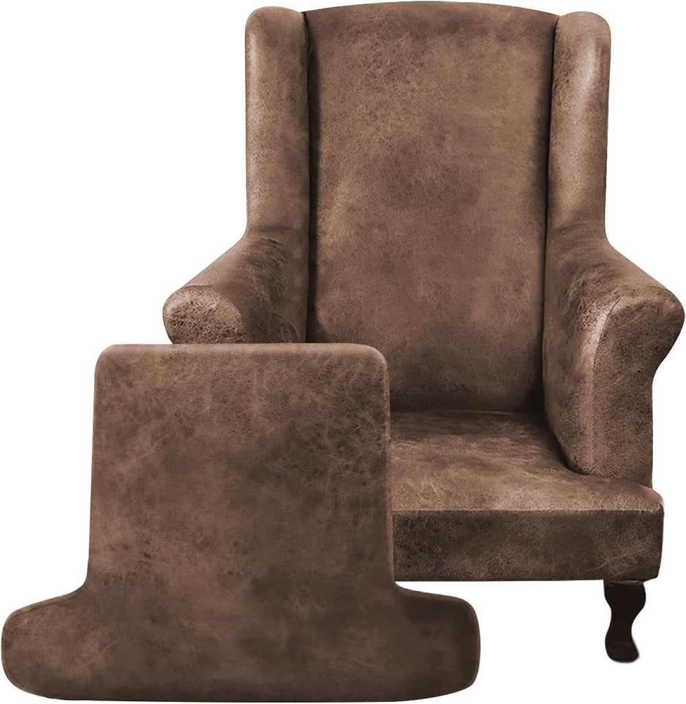 ANARACHON Leather Look Wingback Chair Covers, 2-Piece Wing Chair slipcover, S...