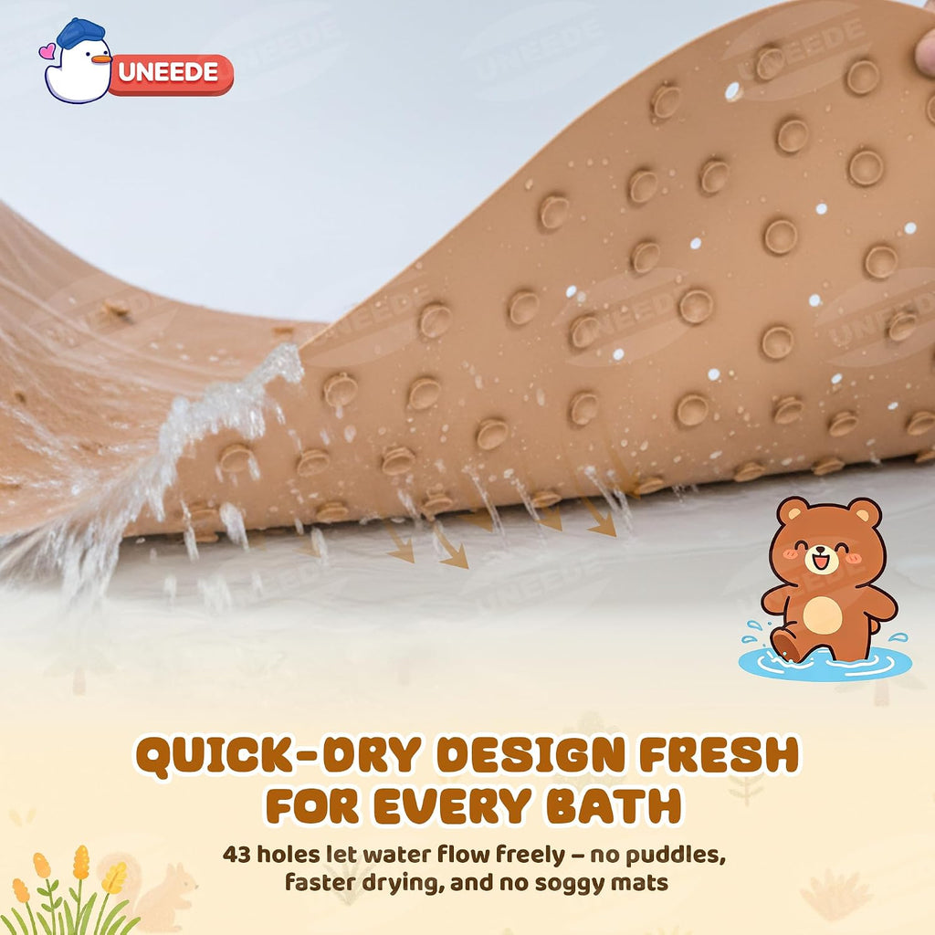 UNEEDE Non Slip Bathtub Mat for Kids | Natural Rubber Toddler Bath Mat with 126 Suction Cups and 43 Drainage Holes, Soft Machine Washable Bathroom Essentials