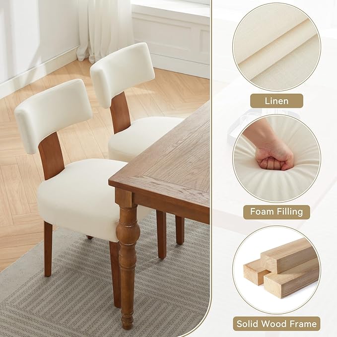 Dining Chairs Set of 2, Upholstered Fabric Kitchen Chairs with Solid Wood Leg...