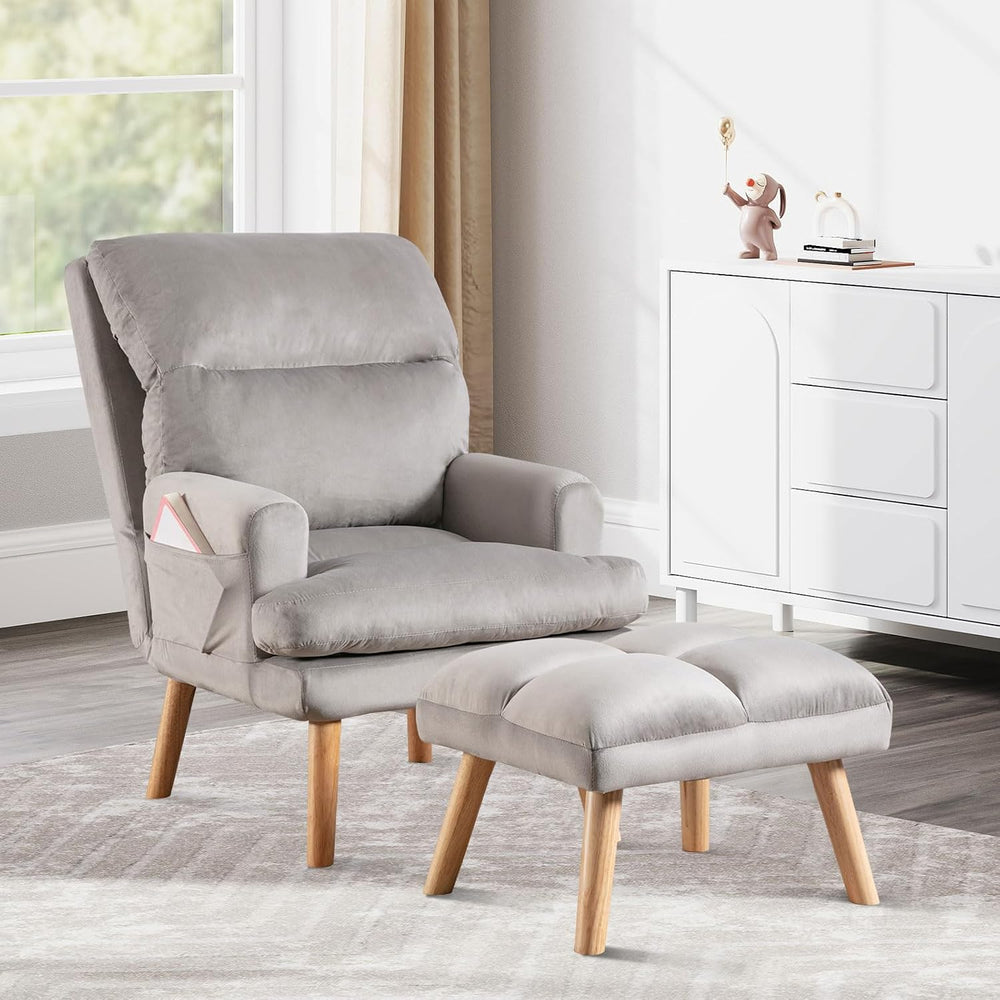 IOMOR Accent Chair with Ottoman, Velvet Fabric Chair Armchair with Adjustable...