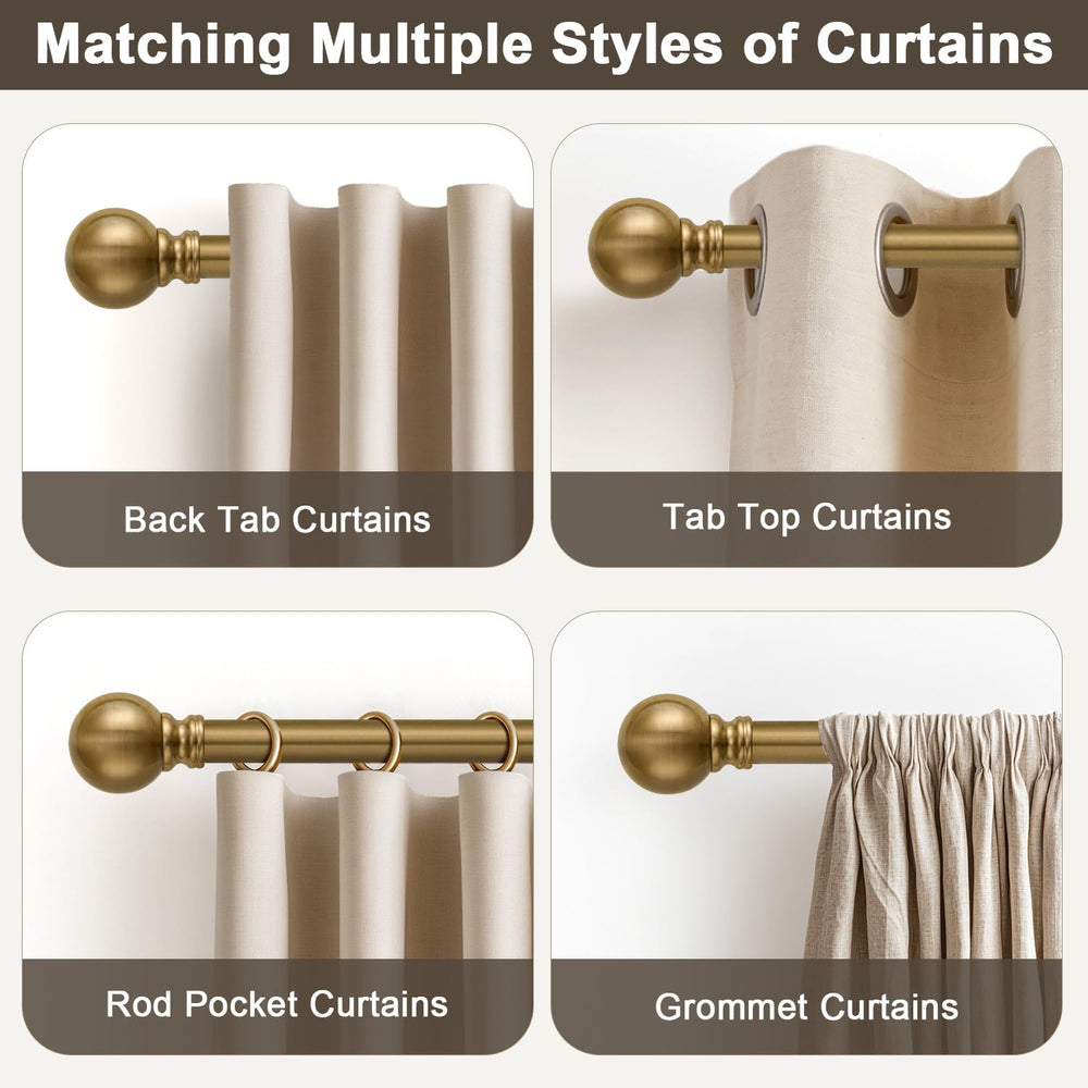 Warm Gold Curtain Rods for Windows 72-144 Inch Brass Heavy Duty