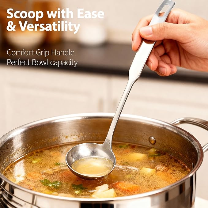 Professional Stainless Steel Soup Ladle, 11.8" Comfort Grid, Long Ergonomic - Image 6