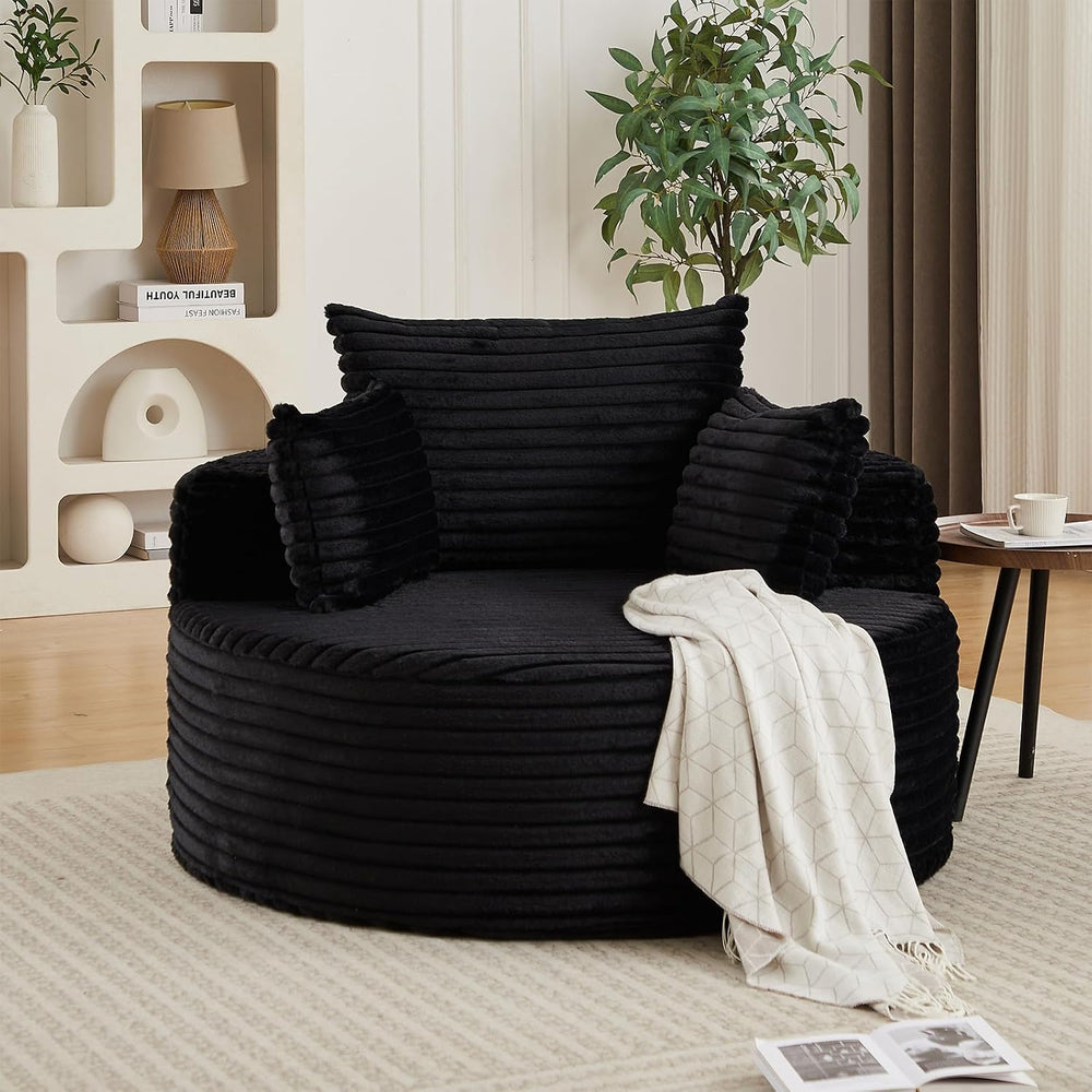 Oversized Round Chair Lounge Chaise Indoor, 50'' Single Sofa Black