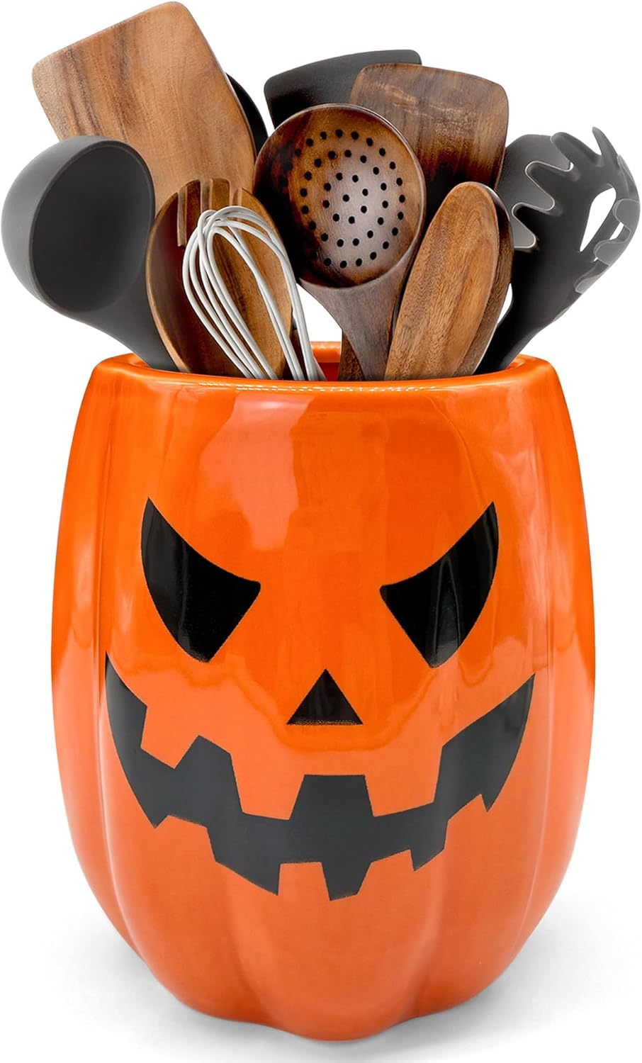 pinata Halloween Kitchen Decor, Ceramic Halloween Pumpkin Utensil Holder
