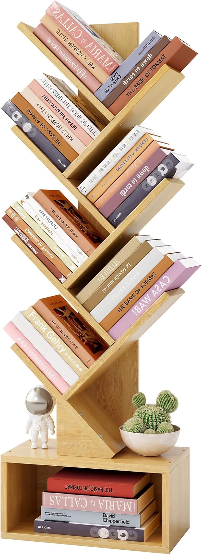 Hoctieon 6 Tier Tree Bookshelf, Tall Bookcase with Drawer, Freestanding Book ...