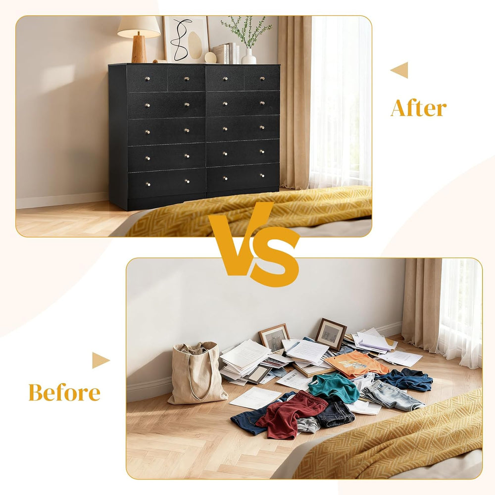 Karl home Black 6 Drawer Dresser, Rose Gold Handle Modern Bedroom Chest
