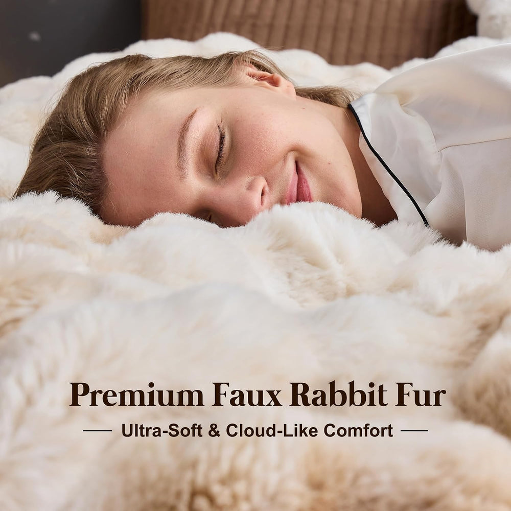 Wonderful - 3D Bubble Tie Dye Faux Rabbit Fur Comforter Set, Queen, Beige