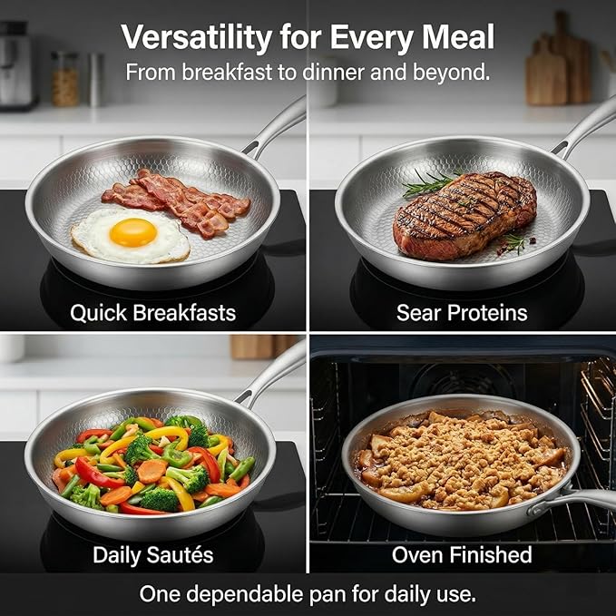 Titanium Hammered Pan Pro with Lid, PFAS/PFOA/PTFE-Free Non stick Titanium - Image 3